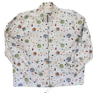 Christopher & Banks Jacket Womens L White Garden Print Zip Up Cottagecore